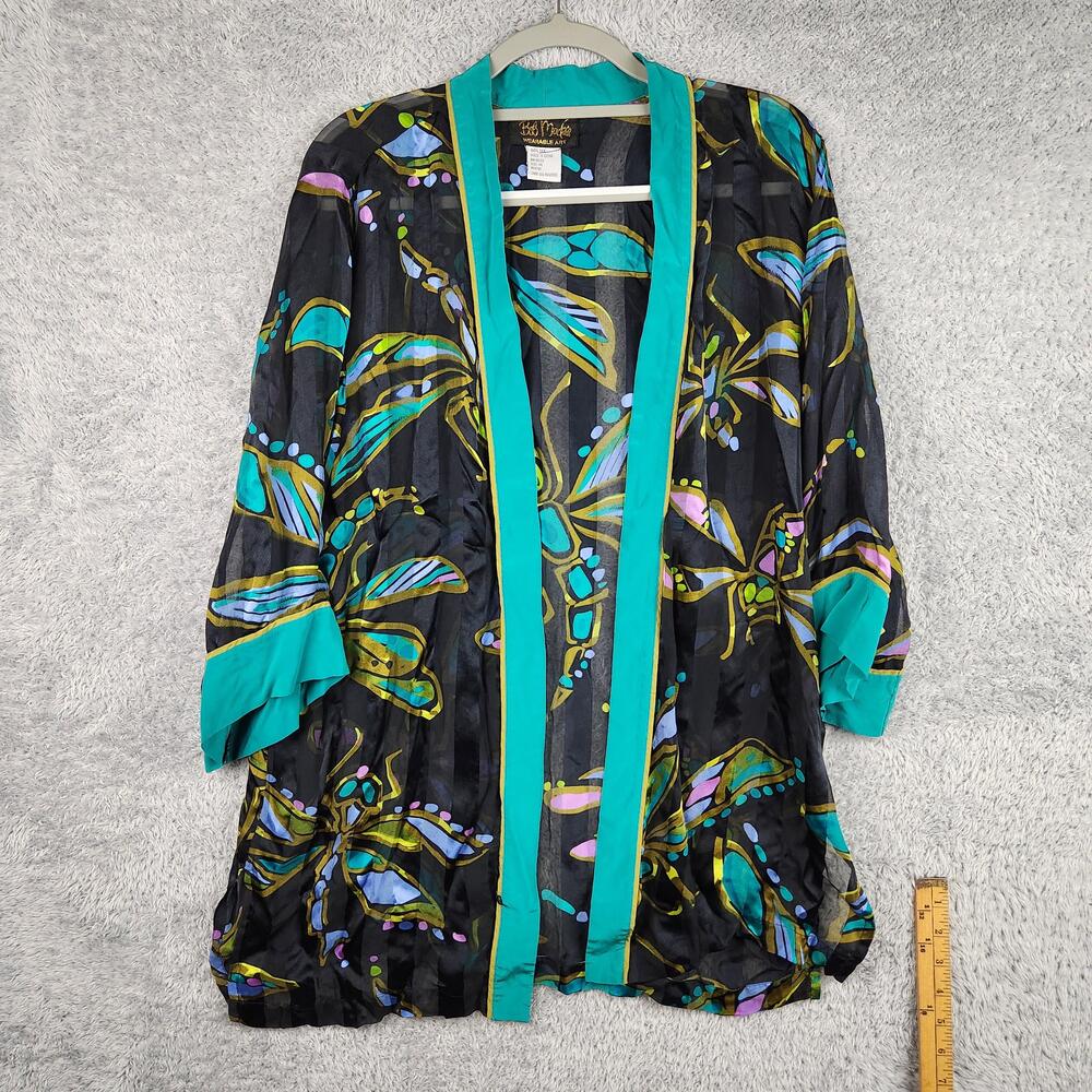 Vintage Bob Mackie Kimono Jacket Womens Medium Black Silk Butterfly Boho Artsy